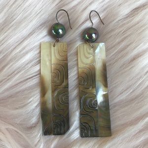 Carved Abalone and pearlescent bead earrings